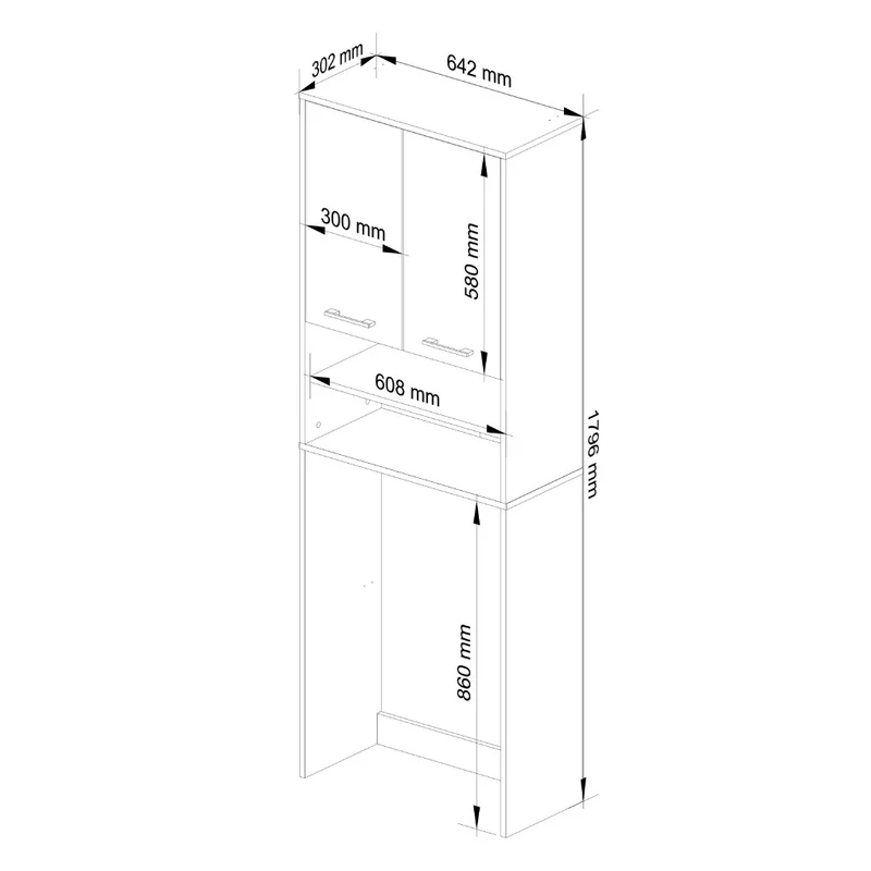 Meuble Machine à Laver 2 Portes Façade Blanc 4 Étagères 64x30x180 Cm