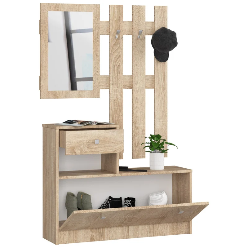 Meuble D'entrée En Chêne Sonoma Avec Porte-manteau Et Armoire à Chaussures De 90 Cm