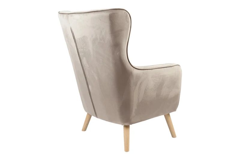 Fauteuil insicive tissu velours beige-pied naturel 72x89x105 cm