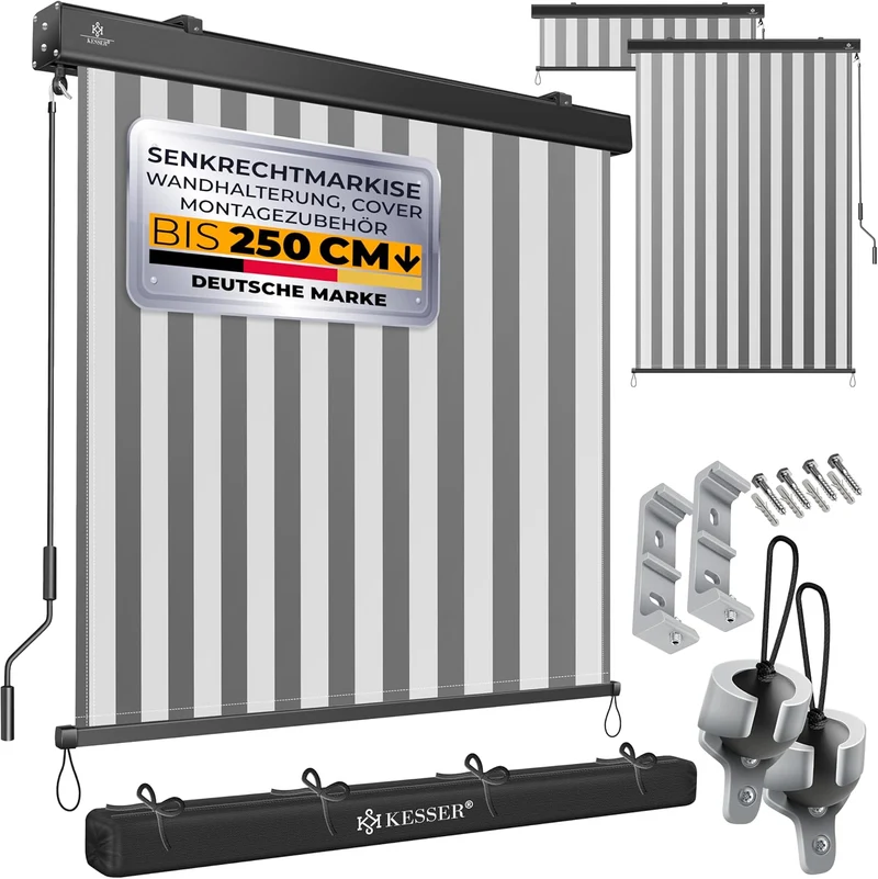 Store vertical 160 x 250 cm Mécanisme à manivelle balcon - Protection solaire et brise-vue