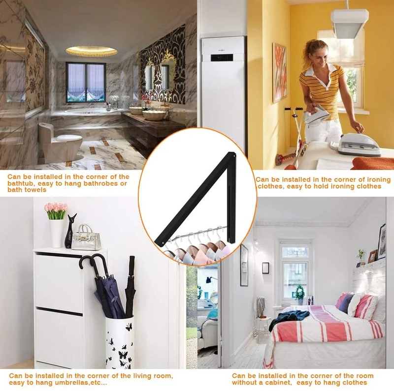 Support de cintre pliant mural en aluminium-2 avec tige