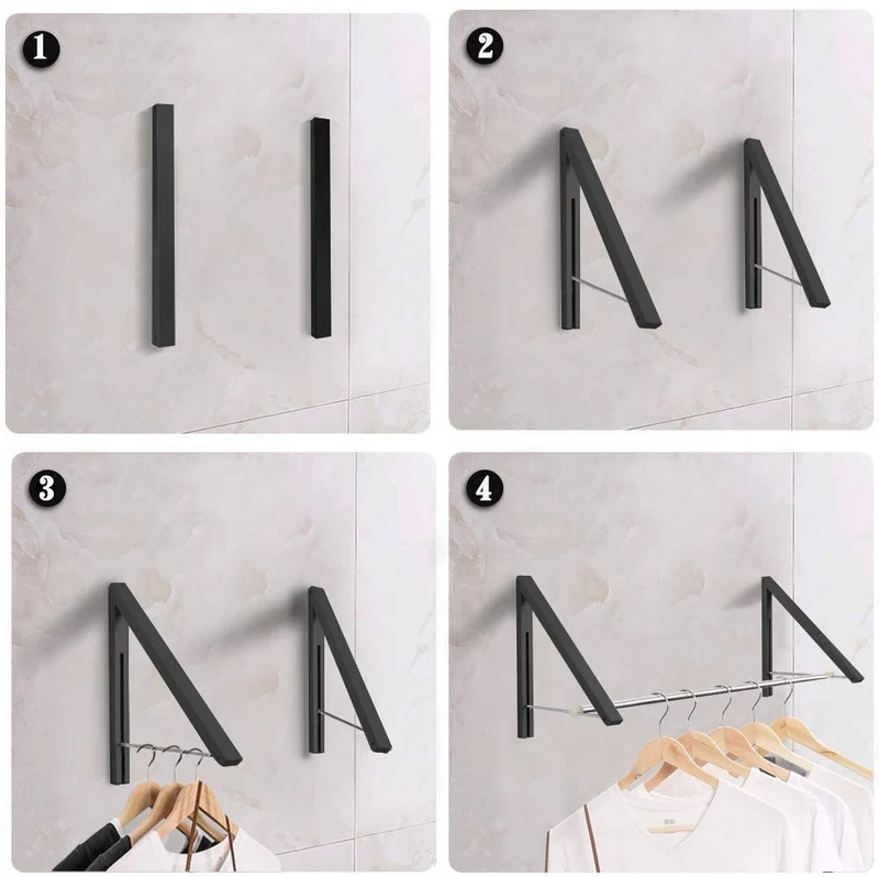 Support de cintre pliant mural en aluminium-2 avec tige