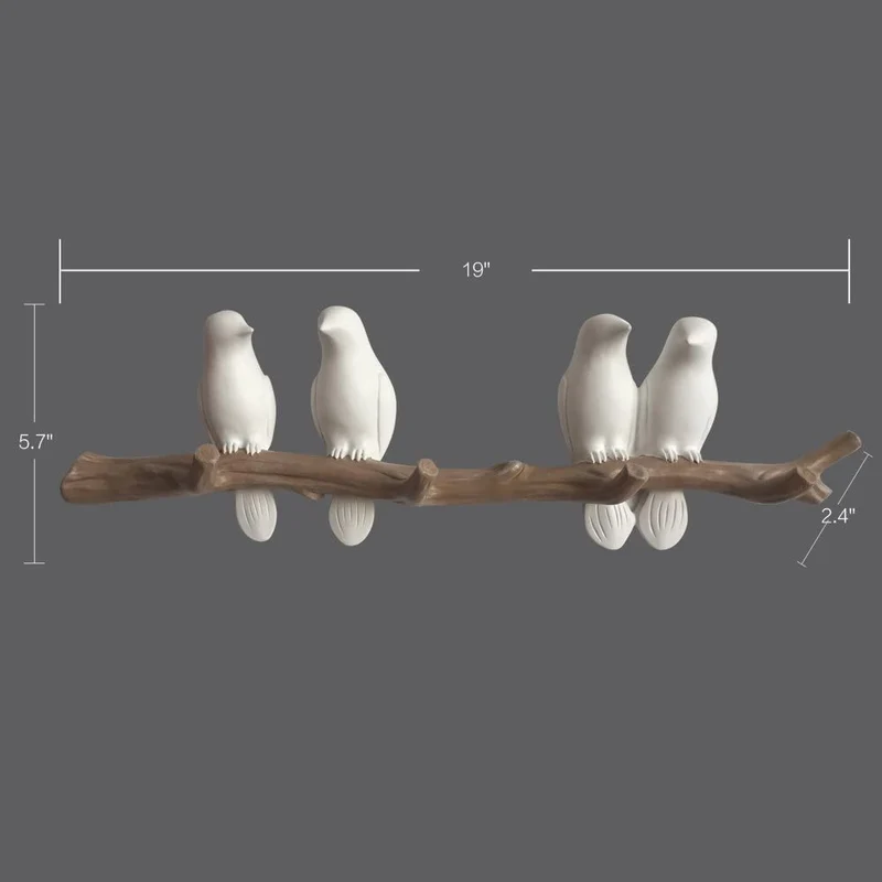Oiseaux sur branche d'arbre décor mural porte-manteau avec crochets