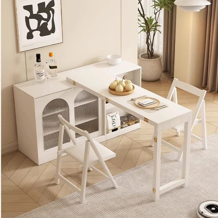 Table de salle à manger multifonction pliante et extensible avec armoire de rangement cachée