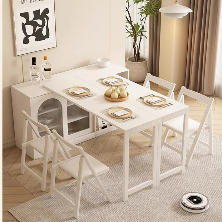 Table de salle à manger multifonction pliante et extensible avec armoire de rangement cachée