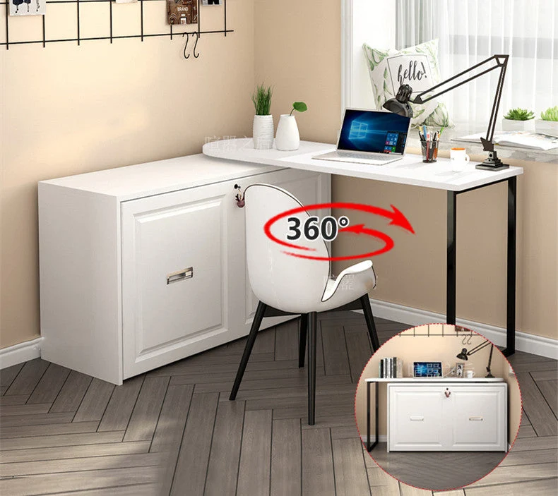 Bureau d'ordinateur d'angle télescopique et rotatif avec lit pliant