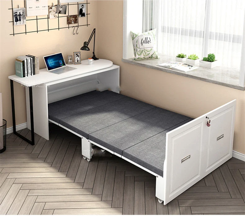 Bureau d'ordinateur d'angle télescopique et rotatif avec lit pliant