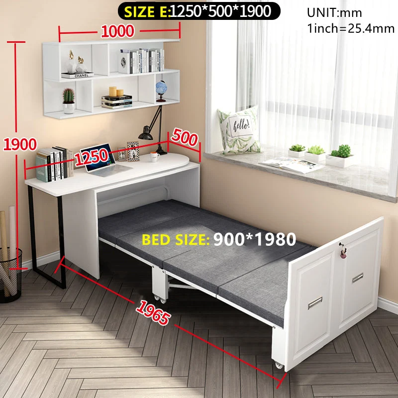 Bureau d'ordinateur d'angle télescopique et rotatif avec lit pliant