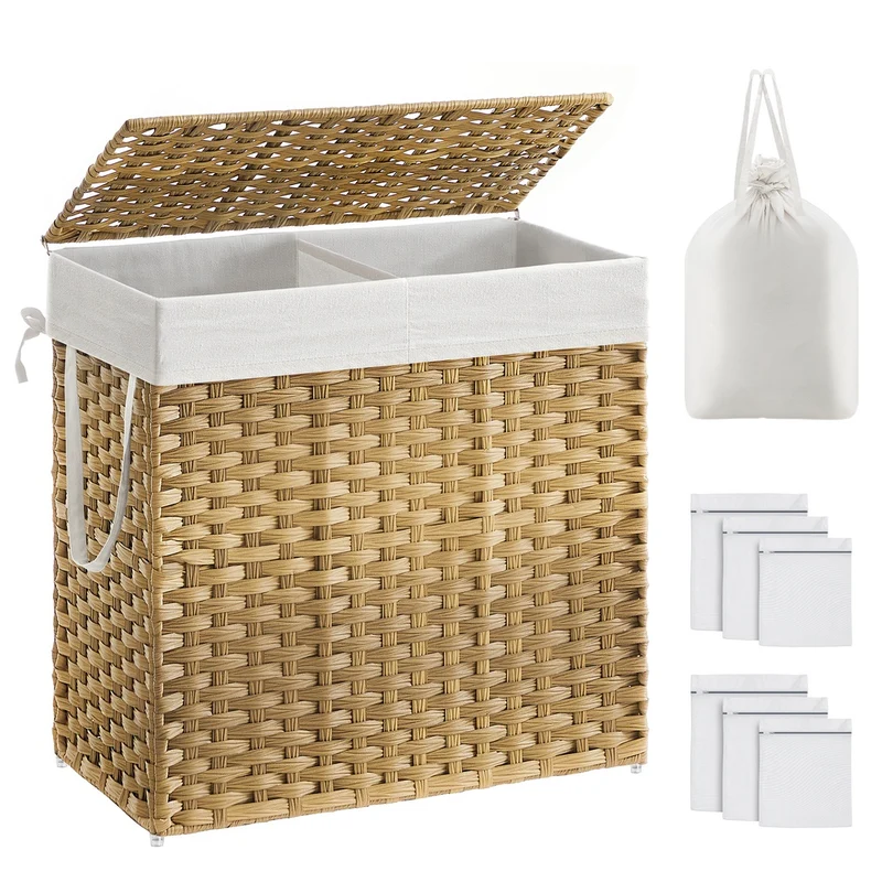 Panier à Linge avec Couvercle et Compartiments