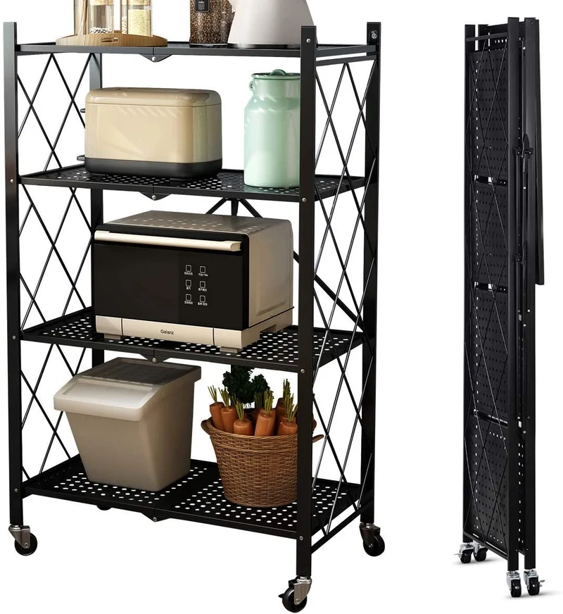 Étagères de rangement pliantes en métal sans assemblage avec roues pour garage, chambre, cuisine et garde-manger