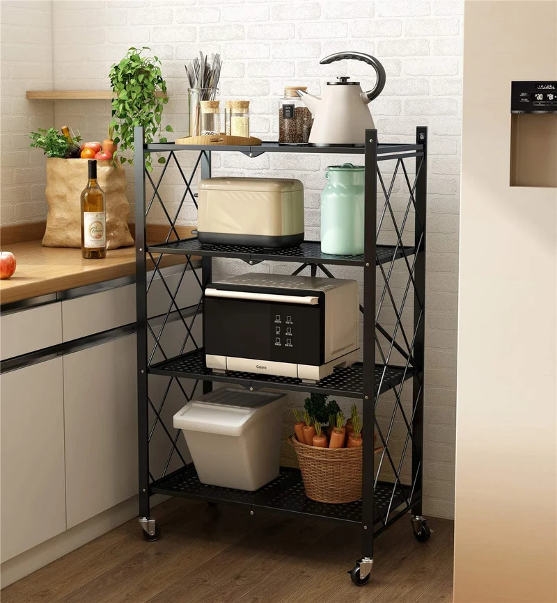 Étagères de rangement pliantes en métal sans assemblage avec roues pour garage, chambre, cuisine et garde-manger
