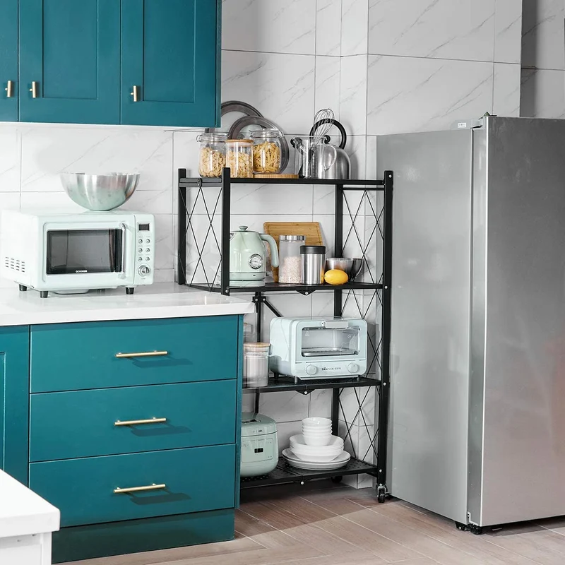 Étagères de rangement pliantes en métal sans assemblage avec roues pour garage, chambre, cuisine et garde-manger
