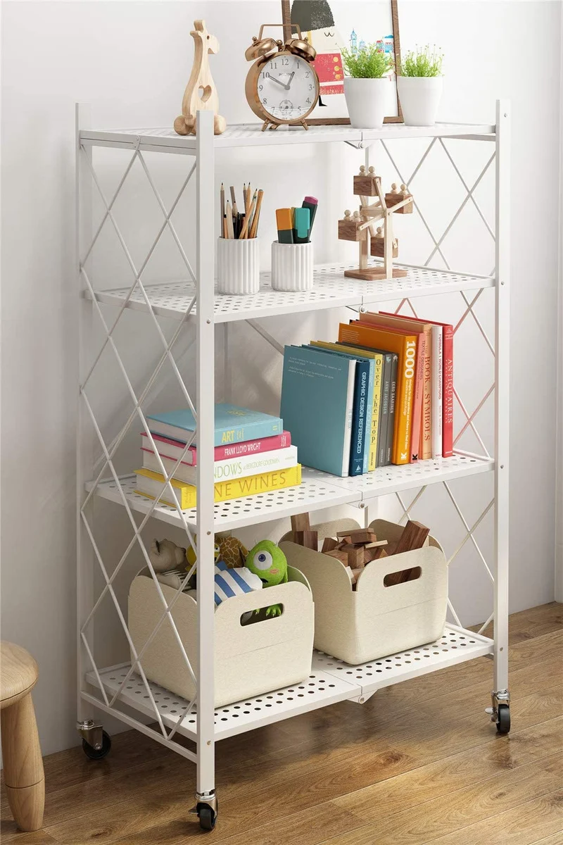 Étagères de rangement pliantes en métal sans assemblage avec roues pour garage, chambre, cuisine et garde-manger