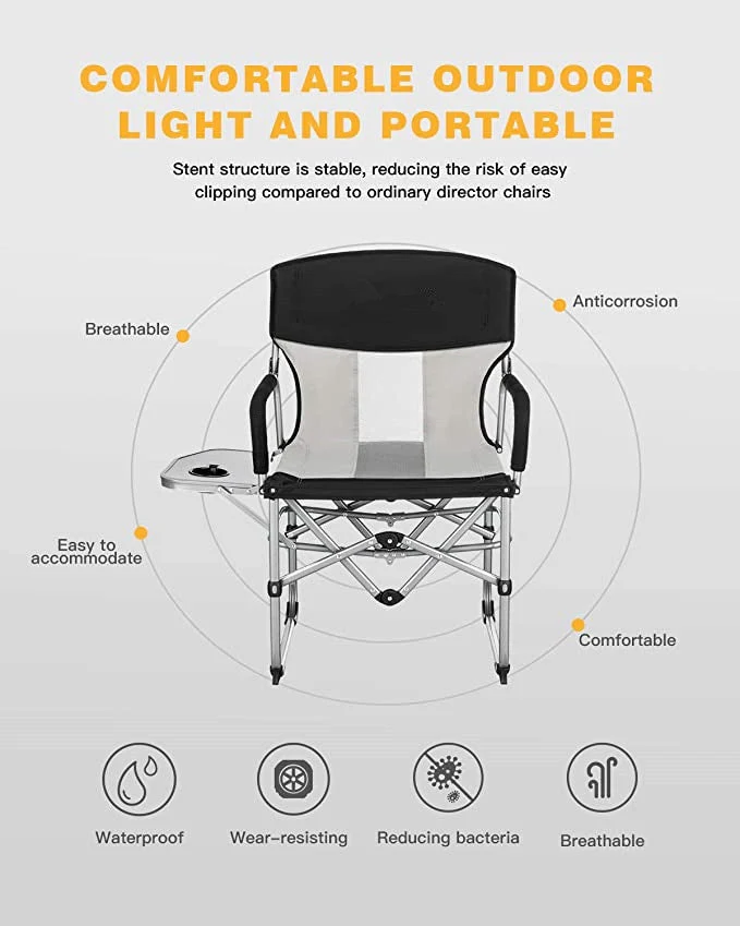Chaise pliante en maille de camping compacte robuste avec table d'appoint et poignée