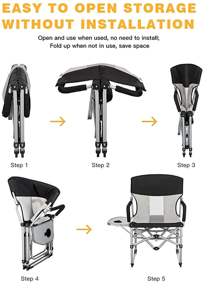 Chaise pliante en maille de camping compacte robuste avec table d'appoint et poignée