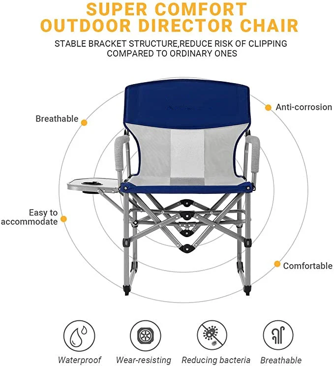 Chaise pliante en maille de camping compacte robuste avec table d'appoint et poignée