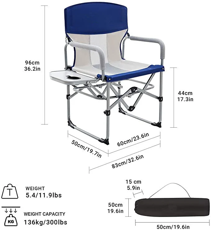 Chaise pliante en maille de camping compacte robuste avec table d'appoint et poignée