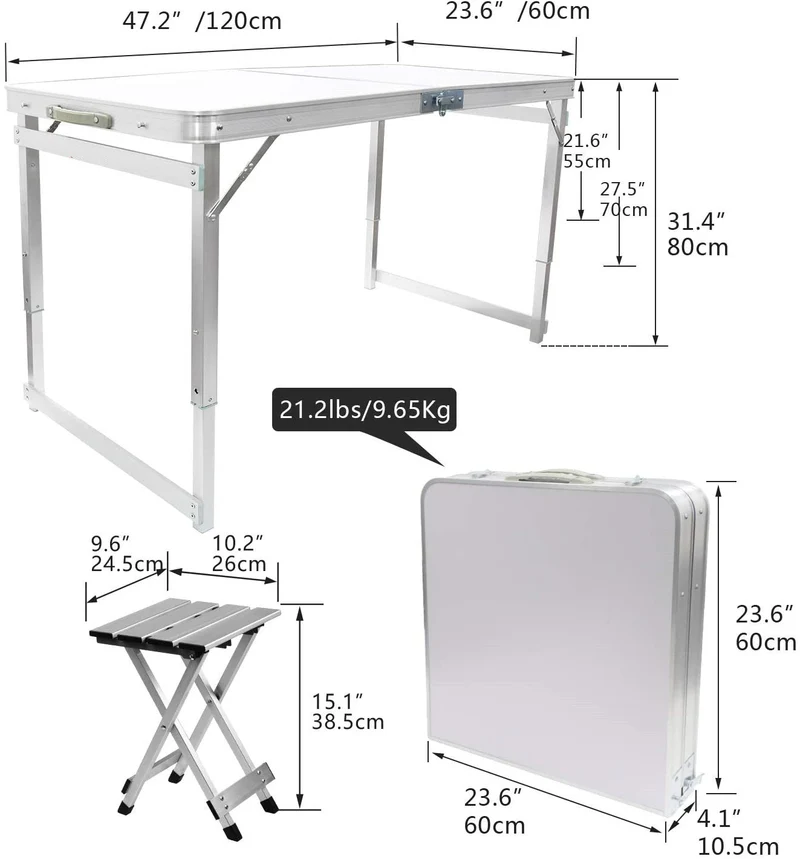 Table de pique-nique pliante en aluminium avec 4 tabourets