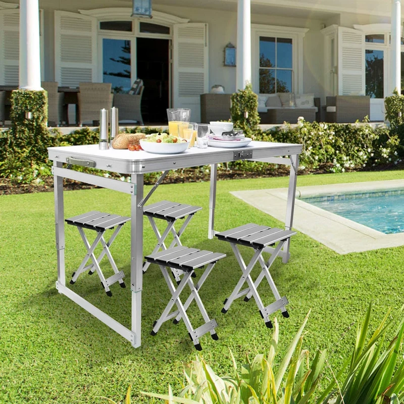 Table de pique-nique pliante en aluminium avec 4 tabourets