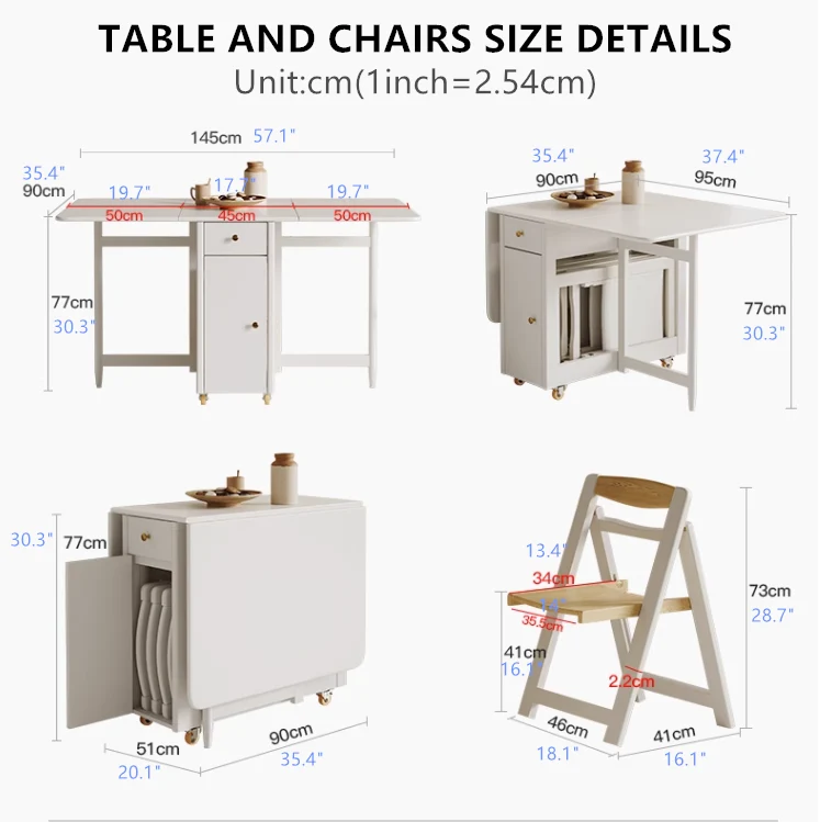 Table de salle à manger pliante Drop Leaf avec ensemble de chaises pliables 5 pièces