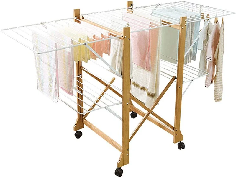 Étendoir à linge pliant en bois pour économiser de l'espace