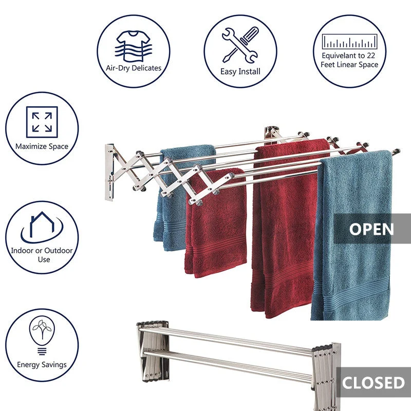 Séchoir à linge pliable mural en acier inoxydable