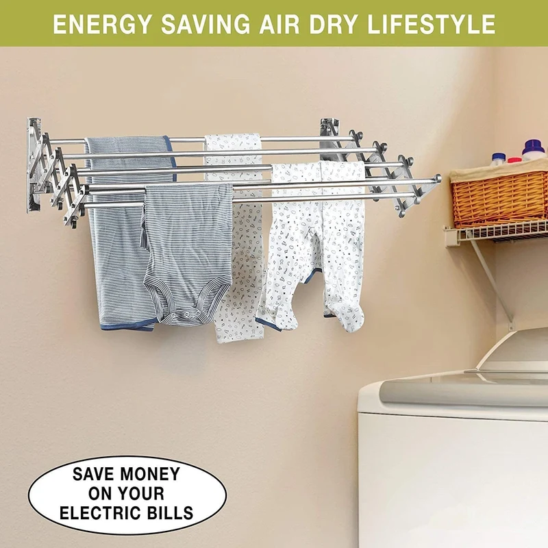 Séchoir à linge pliable mural en acier inoxydable