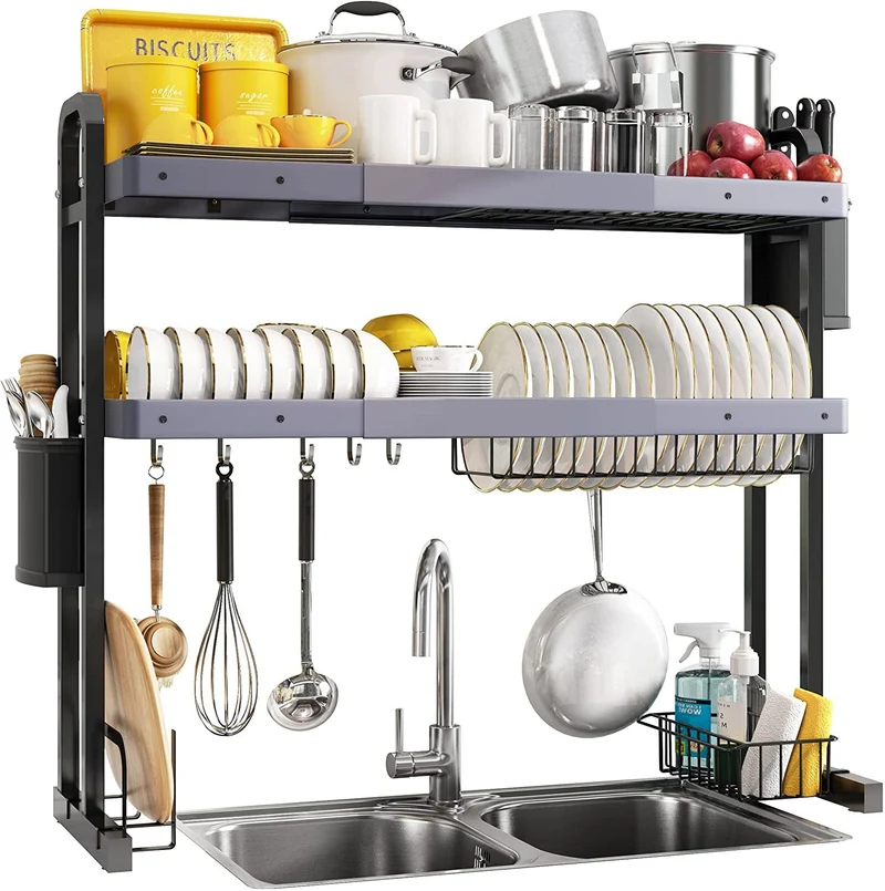 Grand séchoir à vaisselle en acier inoxydable 25.6 réglable (35.5 "-3"), grand évier à 304 niveaux