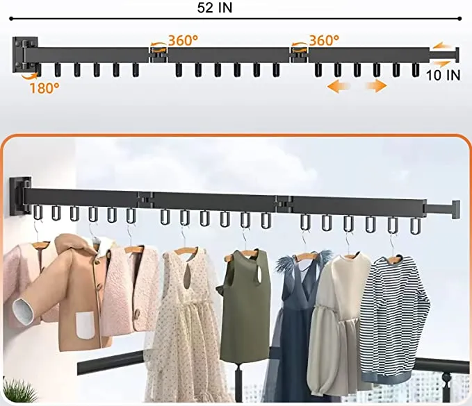 Séchoir à linge rétractable à trois volets fixé au mur