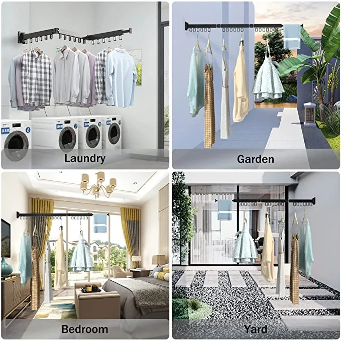 Séchoir à linge rétractable à trois volets fixé au mur