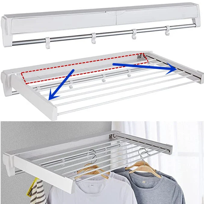 Séchoir à linge mural pliable avec 7 rails de séchage
