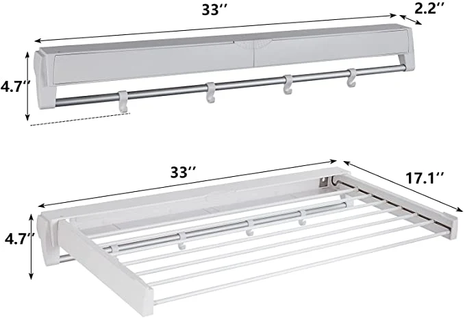 Séchoir à linge mural pliable avec 7 rails de séchage