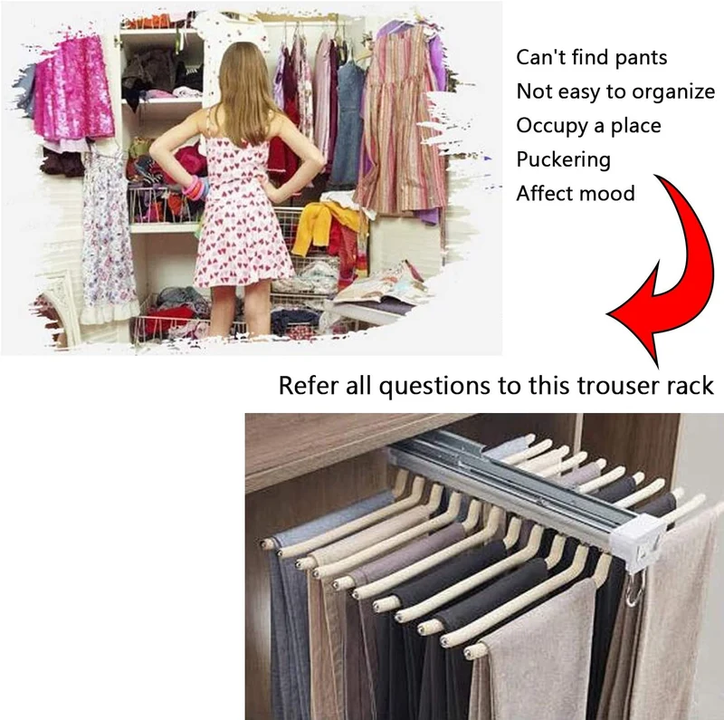 Porte-pantalon en acier à 22 bras peu encombrant pour placard