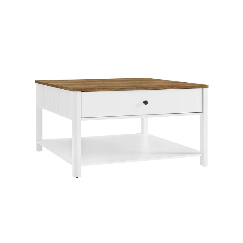 Table basse tiroirs boisé blanc