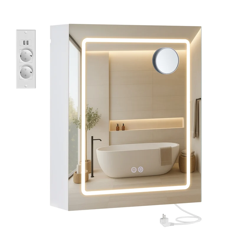 Armoire de salle de bain avec miroir et éclairage LED