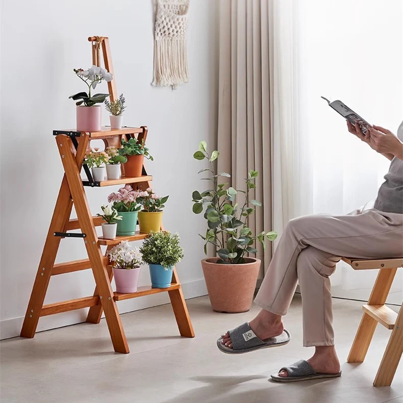 Marchepied pliable multifonction en bois massif avec accoudoirs