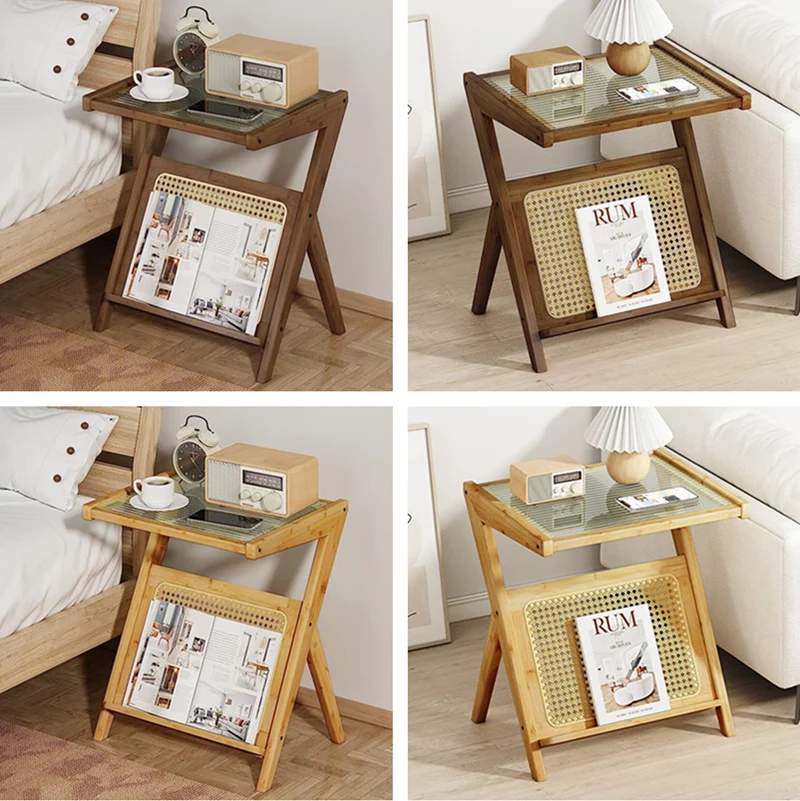 Table d'appoint en bambou et rotin avec rangement