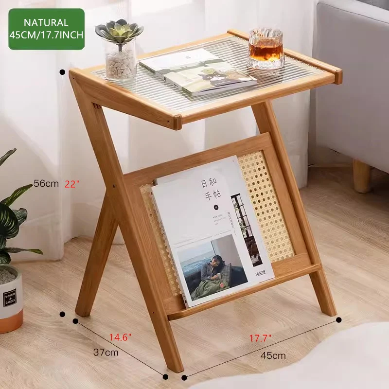 Table d'appoint en bambou et rotin avec rangement