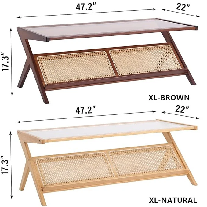 Table d'appoint en bambou et rotin avec rangement