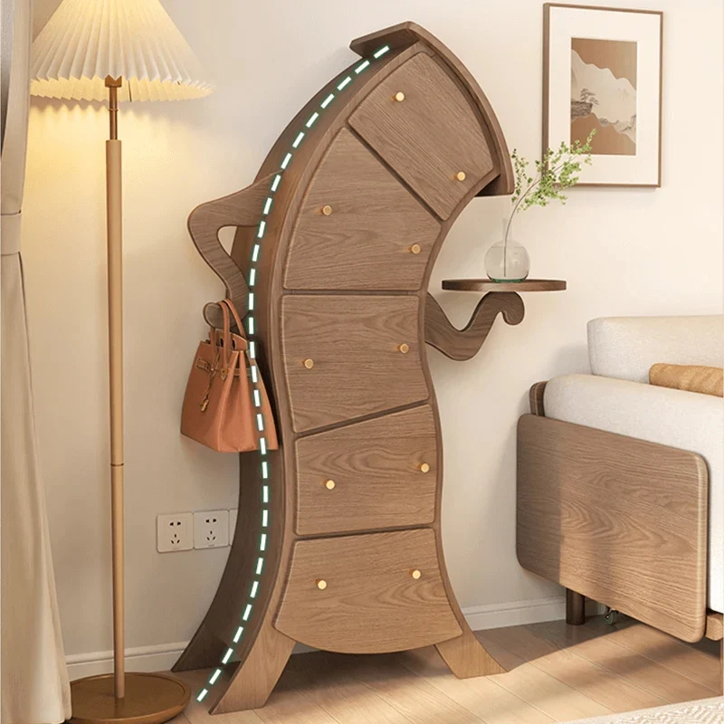 Commode d'appoint à 5 tiroirs en bois massif de style Light Luxury S