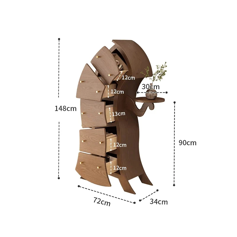 Commode d'appoint à 5 tiroirs en bois massif de style Light Luxury S