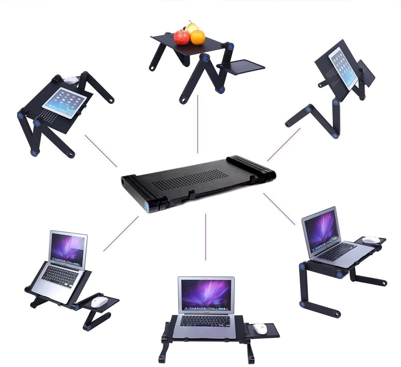 360 Bureau d'ordinateur portable pliable réglable et support de lecture ergonomique