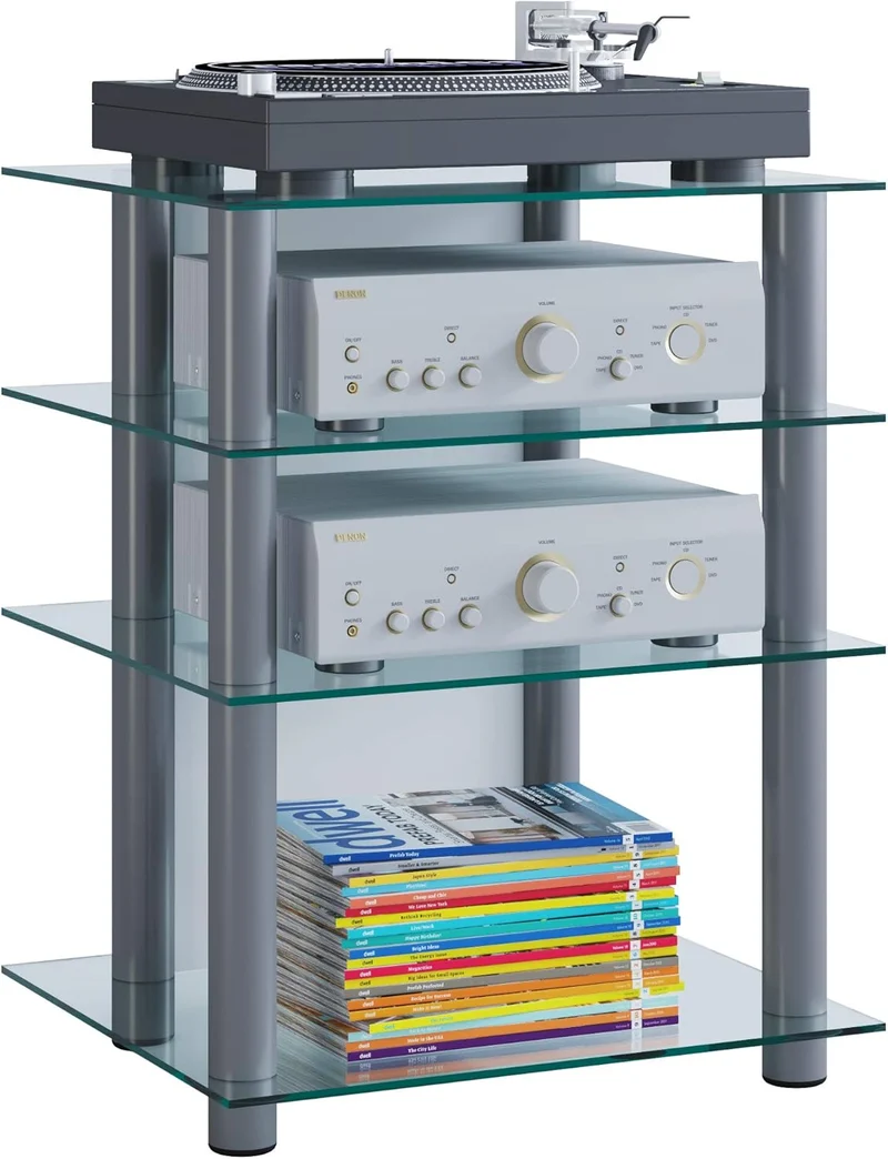 Meuble HiFi Aluminium/Verre Argent/Clair 48x59 cm