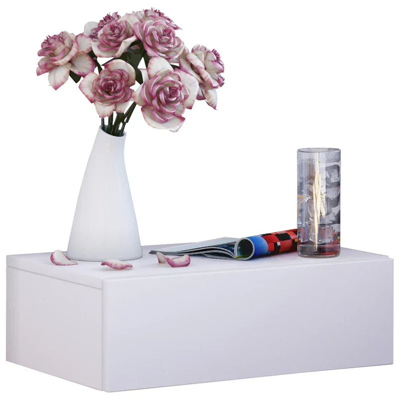Meuble Étagère Tiroir Mural Bois Blanc 15 X 46 X 30 Cm