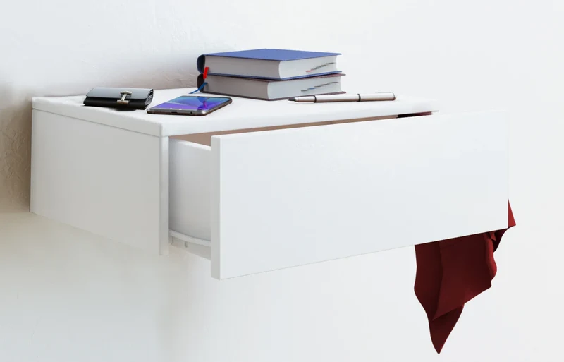 Meuble Étagère Tiroir Mural Bois Blanc 15 X 46 X 30 Cm
