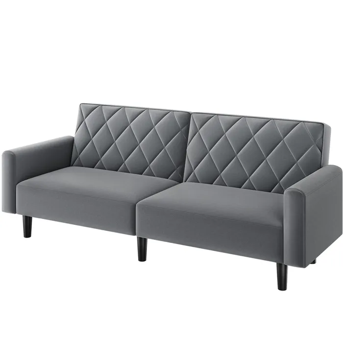 Canapé Droit Convertible En Tissu Canapé-lit Avec Dossier Inclinable Et Accoudoirs, Gris Foncé