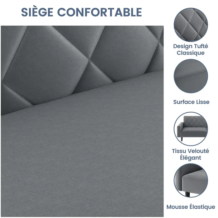 Canapé Droit Convertible En Tissu Canapé-lit Avec Dossier Inclinable Et Accoudoirs, Gris Foncé