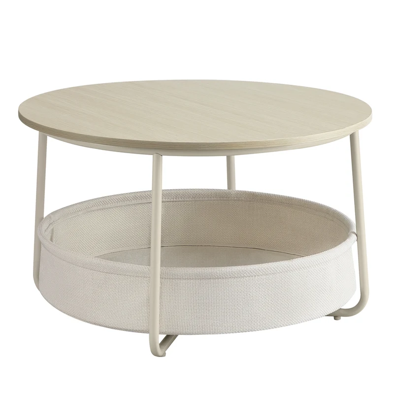 Table basse ronde avec panier de rangement en tissu