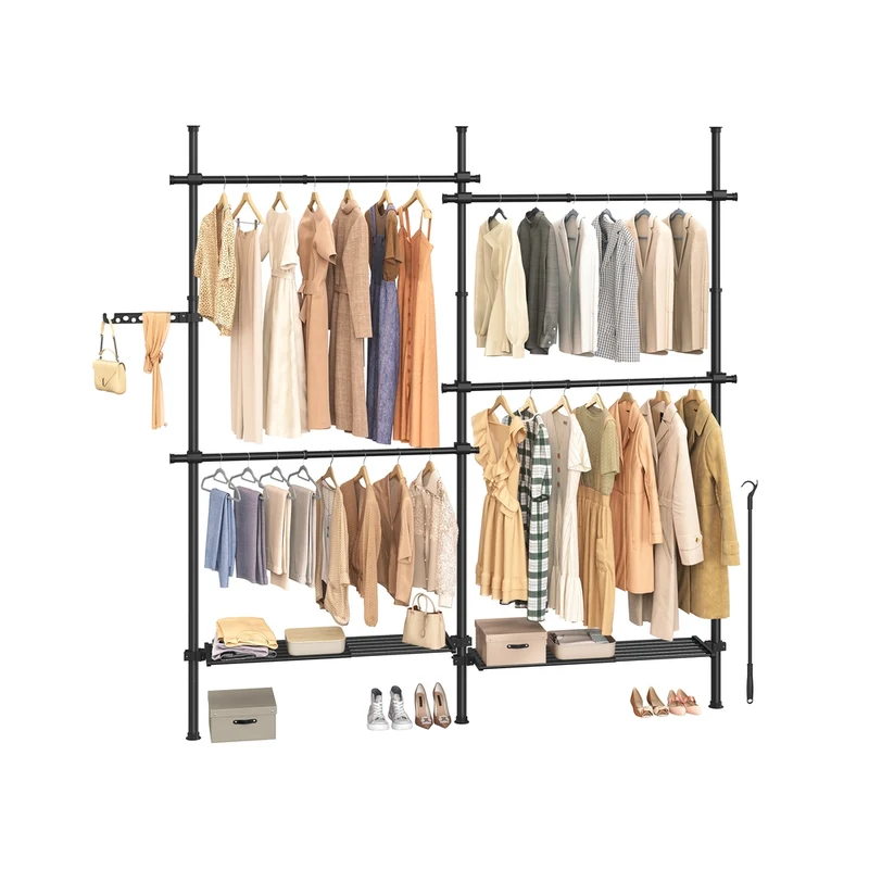 Penderie télescopique ouverte pour vêtements et rangement