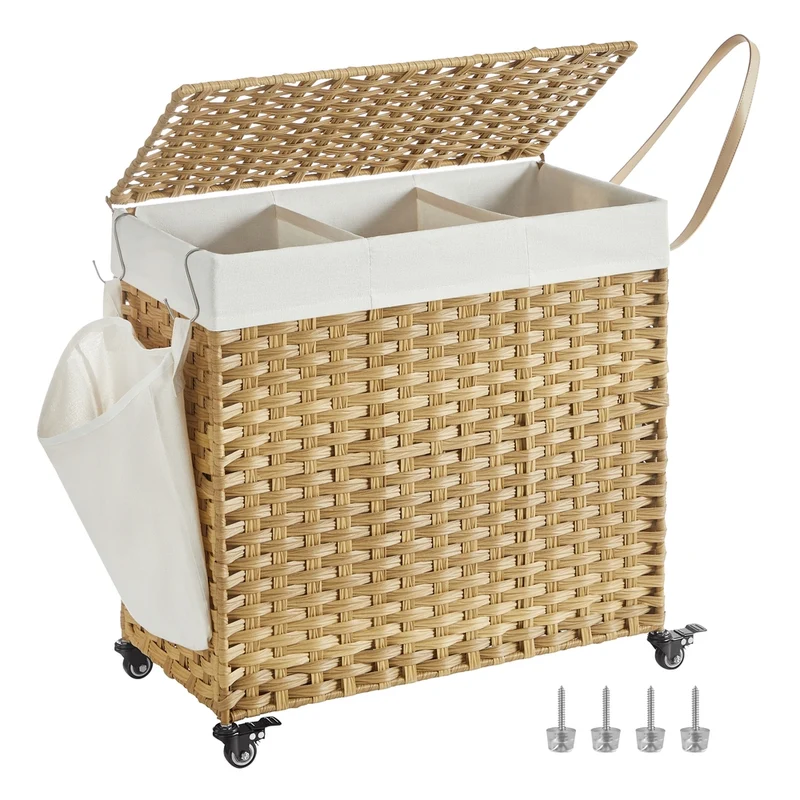 Panier à linge avec roulettes 3 compartiments